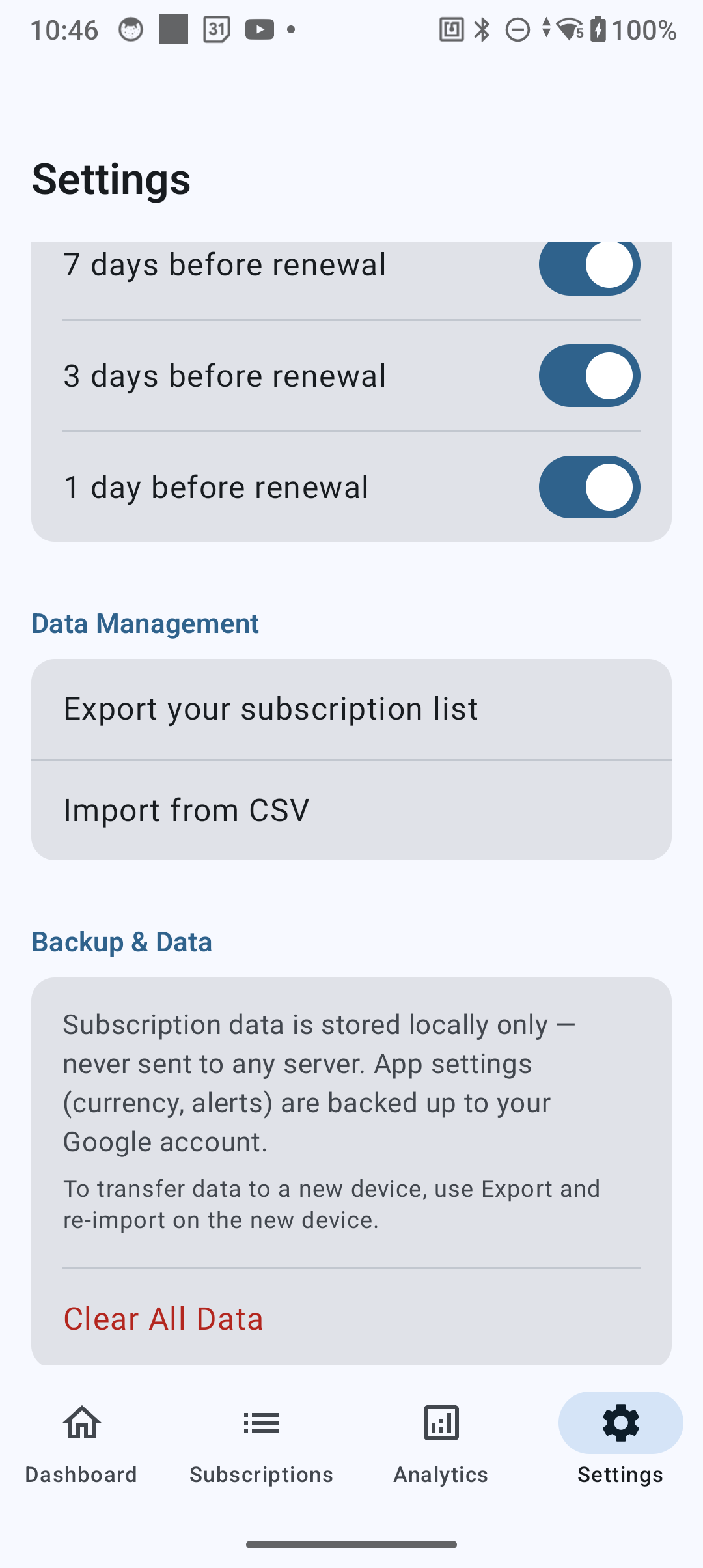 Privacy settings screen