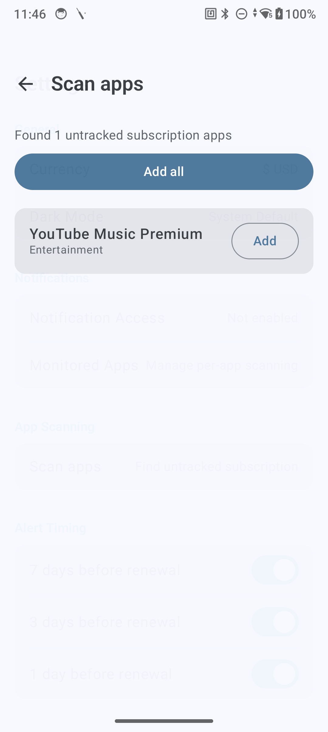 Scan installed apps result screen