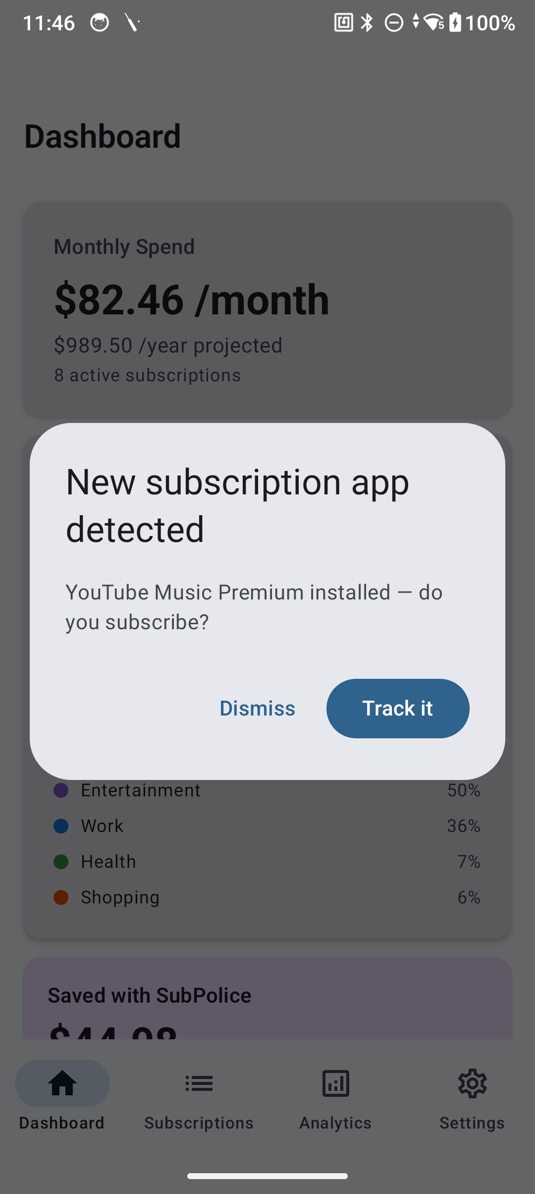 New subscription app detected dialog